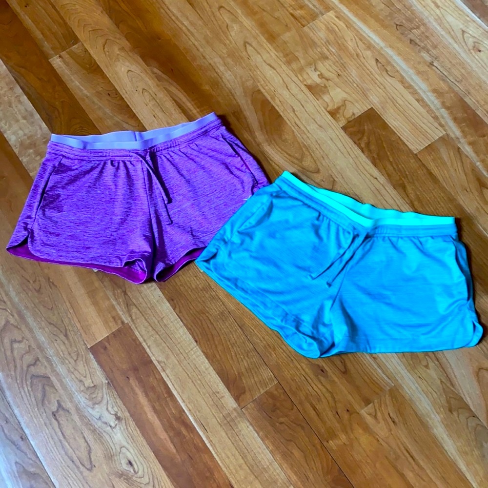 Purple and Green Dry Fit Mid Waist Athletic Shorts. 2-pack. Size Small.